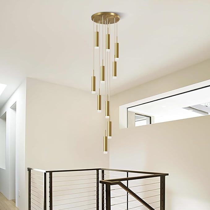 KCO Lighting Brushed Brass Mid Century Pendant Light Gold Kitchen Lights Ceiling Hanging Modern Farmhouse Pendant Lighting Large Entryway Hanging Light Fixture