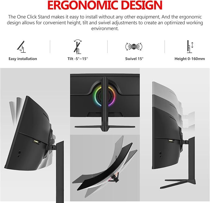 Gawfolk 49 Inch Ultra-Wide Curved Gaming Monitor, 120Hz Ultrawide PC Screen 5120x1440, FreeSync, Height Adjustable, HDMI 2.1/DP 1.4, Compatible Wall Mount