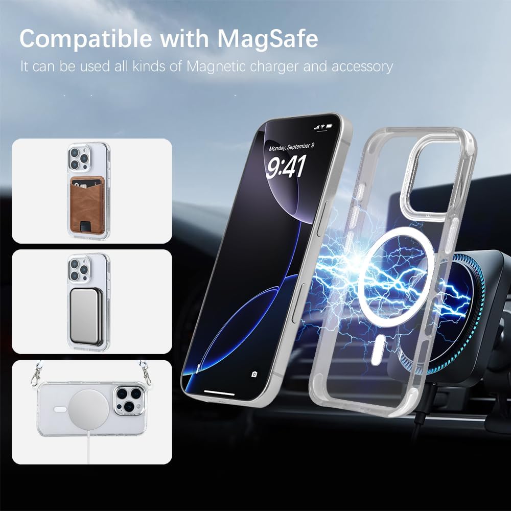 for iPhone 16 Pro Max Case with 62.99 inch Lanyard, Classic Clear&White Magnetic Phone Case, Drop&Shockproof Protection Cases, Phone Holder Lanyard, Compatible with Magnet Accessory