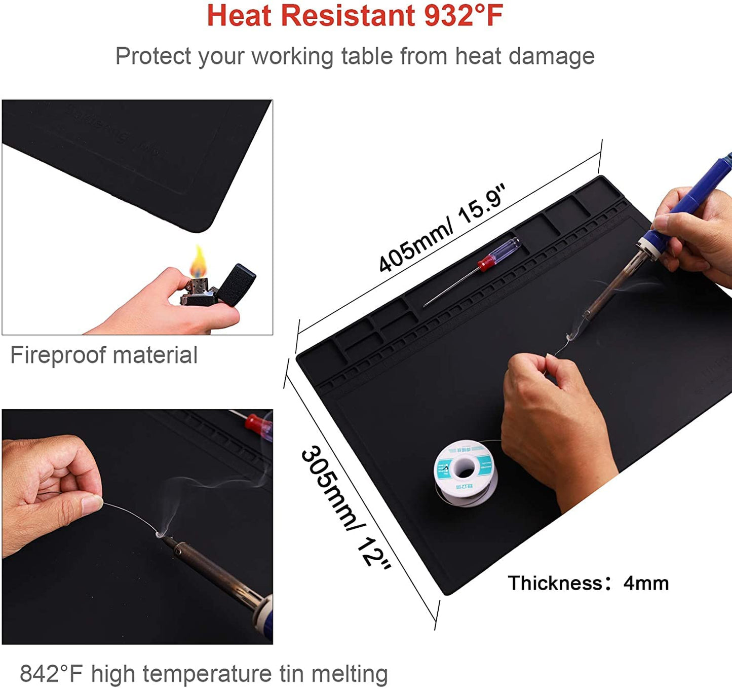 Premium Heat Resistant 932°F Anti Static Mat, HPFIX ESD Mat with Grounding Wire, Grounding Plug, and ESD Wristband, Silicone Soldering Repair Mat for Computer, PC Building, Eelectronics