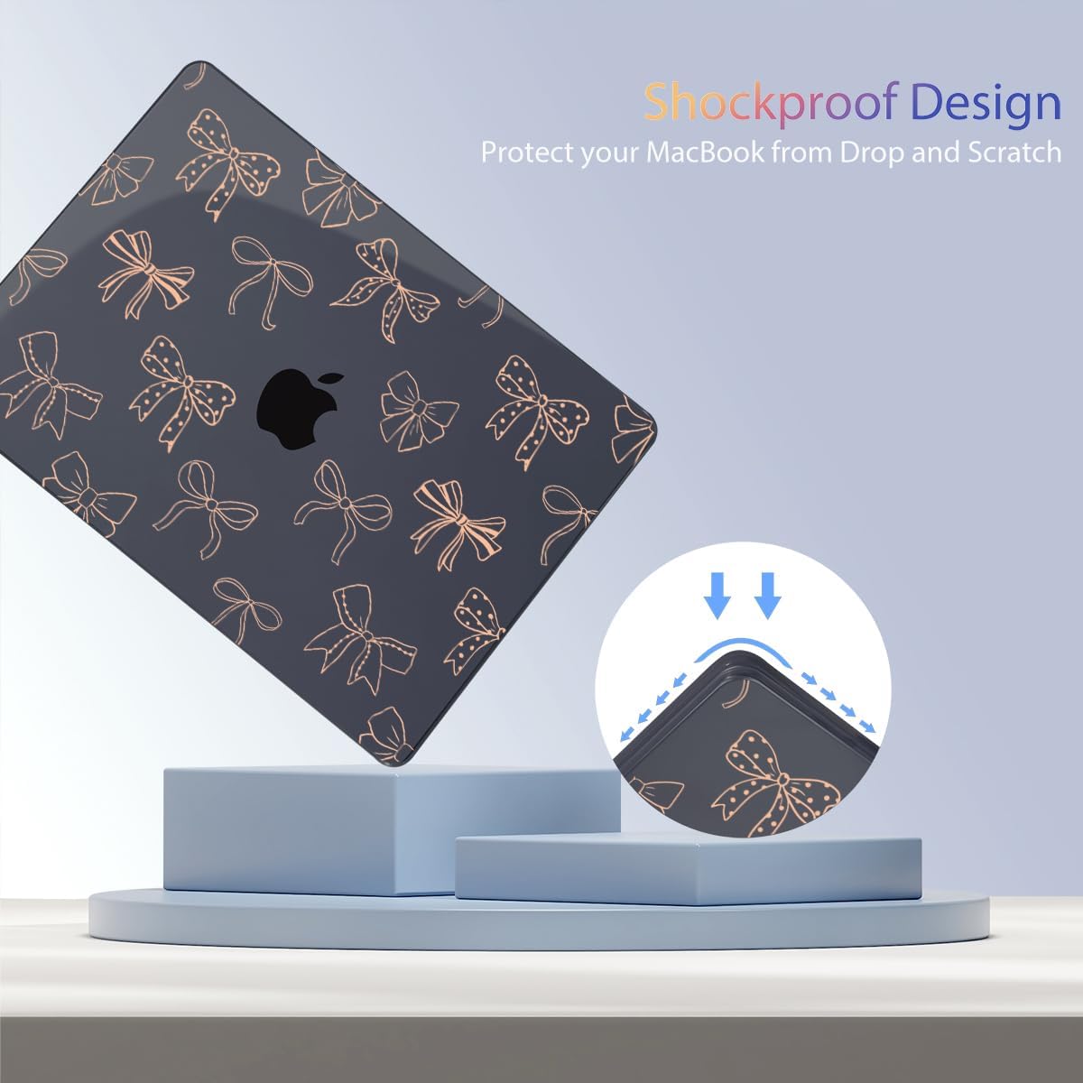 Teryeefi for MacBook Pro 14 inch Case M4 M3 M2 M1 Chip (2025 2024 2023 2021 Release) Model A3112 A3401 A3185 A2918 A2992 A2779 A2442, PC Hard Shell+Keyboard Cover+Type C Adapter, Gold Bows A003