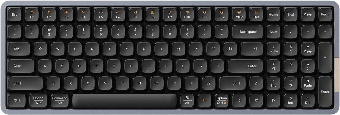 LOFREE Flow Low Profile Mechanical Keyboard, 100 Keys Rechargeable Wireless Keyboards with Bluetooth and Wired Connection for Windows, Mac OS/Black Phantom Tactile Switches