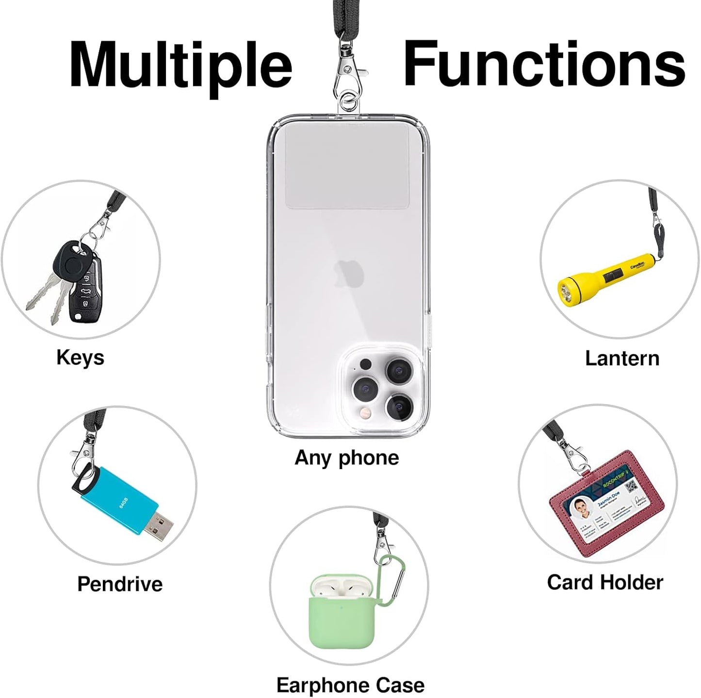 Cell Phone Lanyard [Fluor Pink] - Comfortable Universal Smartphone Lanyard - Easy to Use Neck Phone Holder [Clear Patch] - Adjustable Length Phone Strap Crossbody - Fits All Mobile Phones