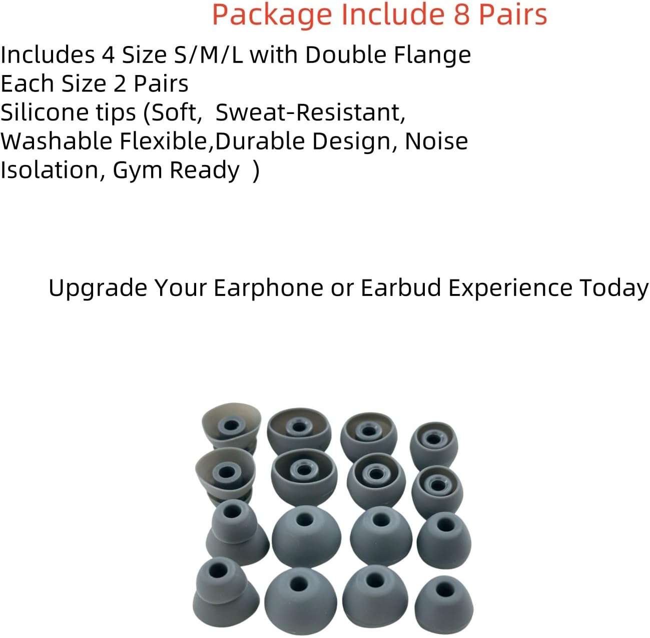 Replacement Ear Tips for Beats Urbeats2.0 Tour2.0 ibeats Beats x, Beats Flex Secure Fit for Powerbeats Pro Silicone Earbuds Washable Sweat-Resistant Noise Isolation 8 Pairs (Dark Grey)