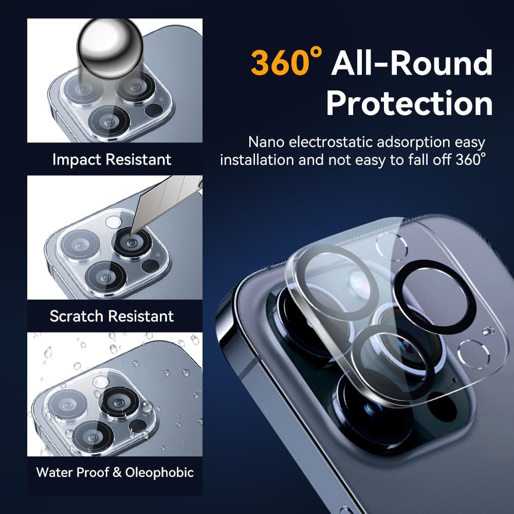 Camera Lens Protector for iPhone 16 pro 6.3 / iPhone 16 pro max 6.9,9H Tempered Glass，Ultra HD, Scratch Resistance Easy to Install，Case Friendly，[Does not Affect Night Shots] 3-Pack