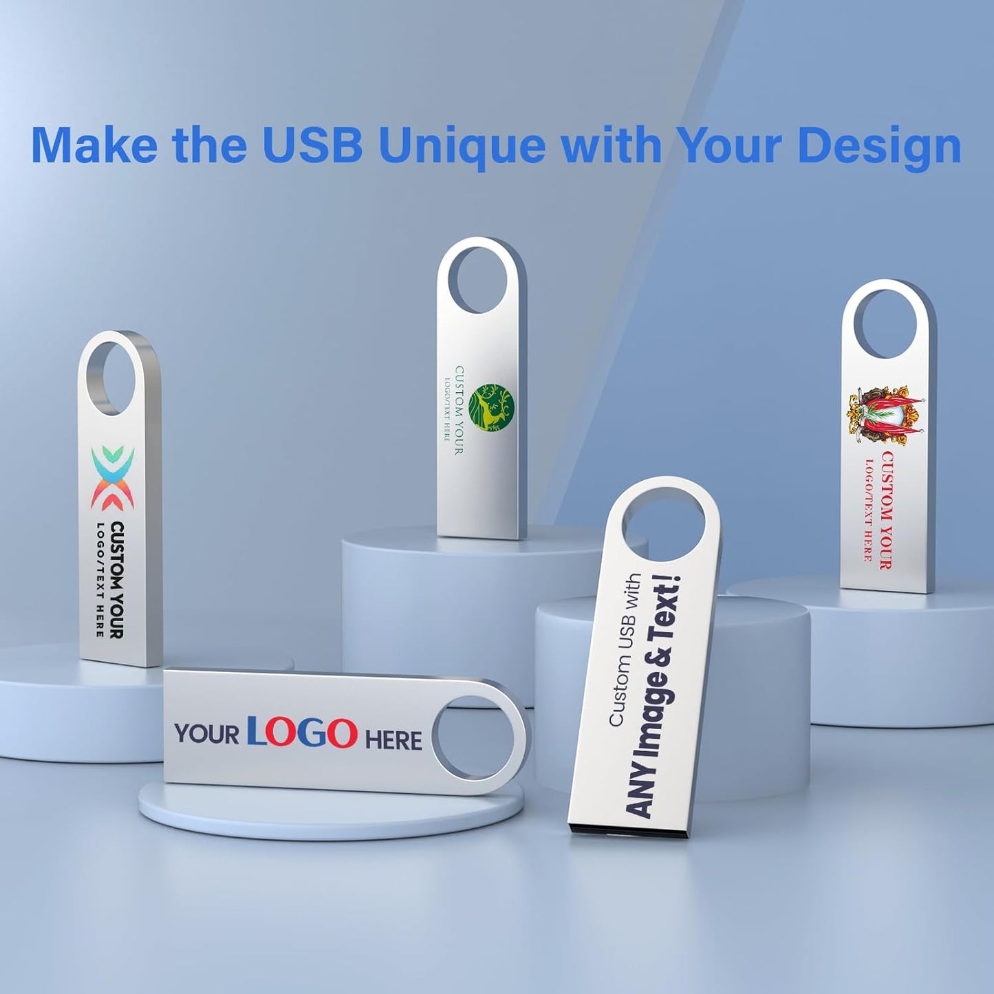 Customizable Flash Drives 64GB, Wooolken Personalized USB 2.0 Thumb Drives 10/20/50/100 Pack, Logo Pendrive Custom Memory Stick USB Engraved Logo (Metal)