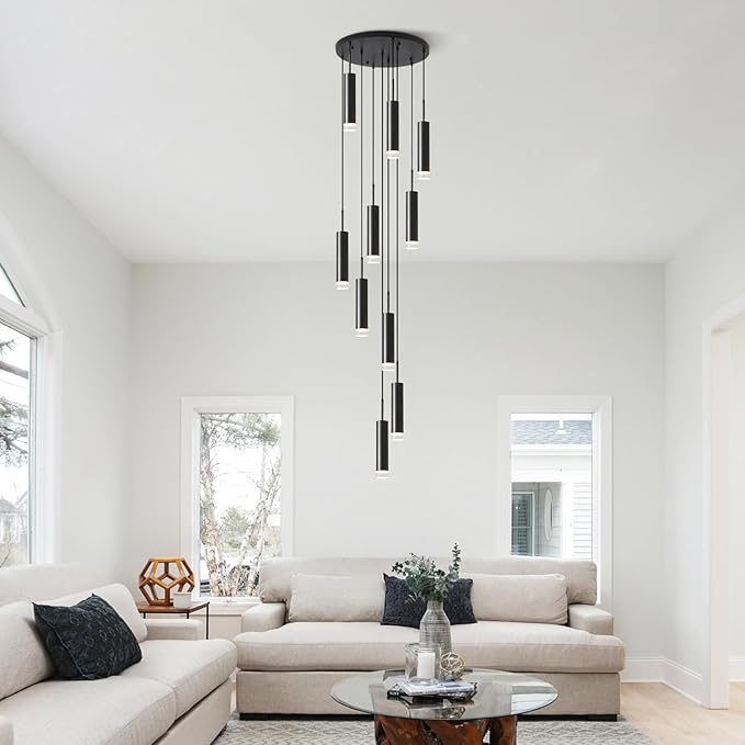 KCO Lighting Matte Black Pendant Lighting Long Tube Pendant Light Cluster Pendant Light Chandelier Modern Farmhouse Hanging Lights for Kitchen Dining Room Stairway