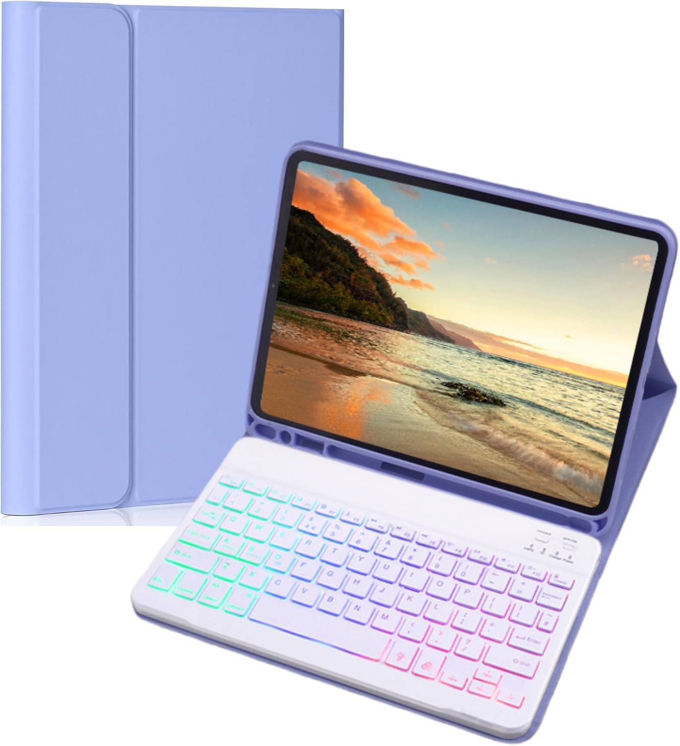 Keyboard Case for Galaxy Tab S6 Lite 10.4 Inch 2024/2022/2020, Slim Lightweight 7 Color Rainbow Backlight Detachable Magnetic Bluetooth Keyboard Cover with S Pen Holder,Purple