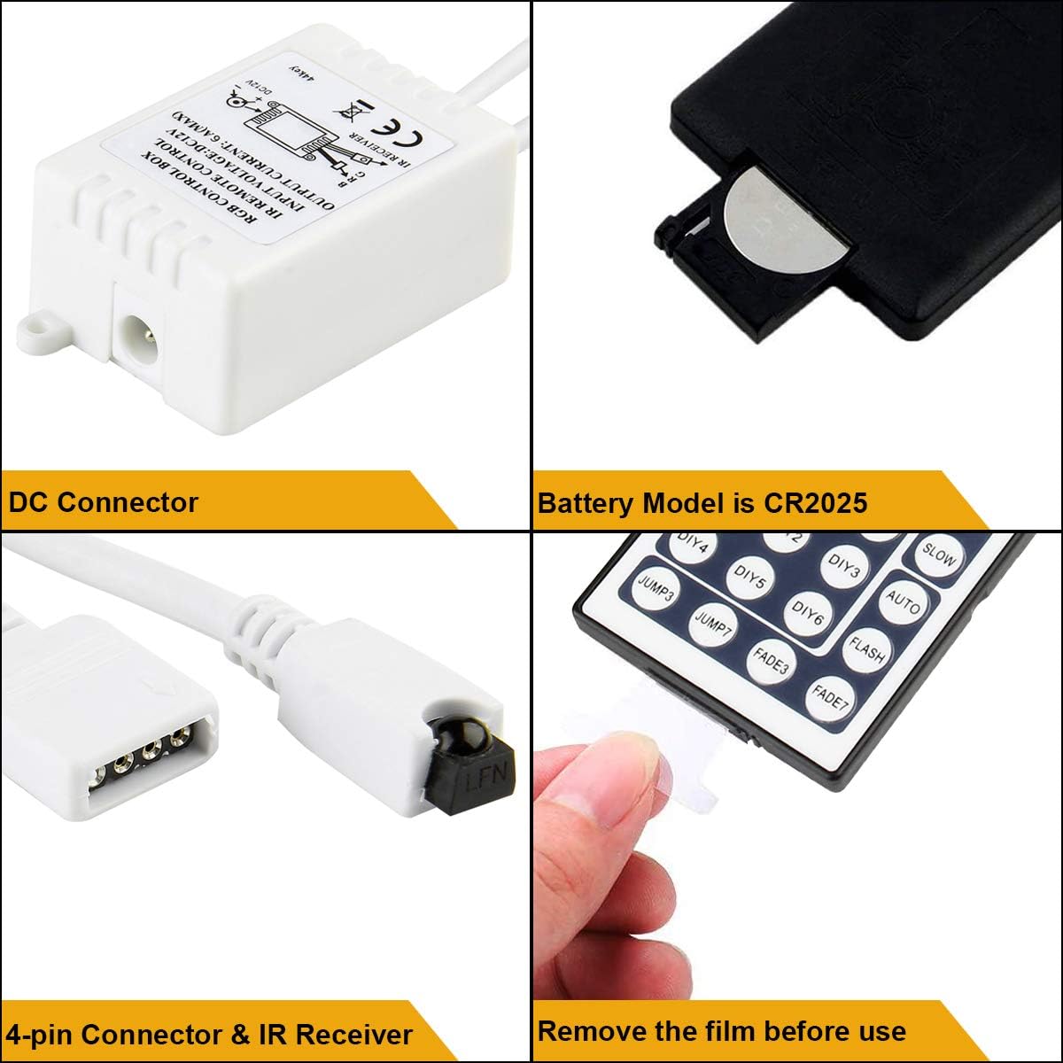 SUPERNIGHT RGB LED Light Strip Remote Controller, Dimmer for RGB LED Strip Lights, 44 Key Wireless IR Remote Controller for SMD 5050 3528 Rope Lights