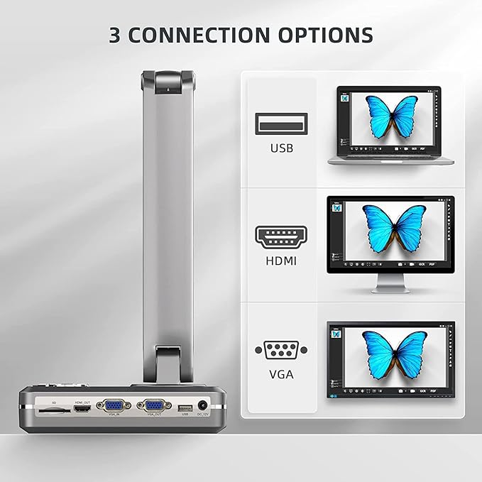 JOYUSING V508 VGA/HDMI/USB 8MP Three Mode Document Camera for Teacher, Auto Focus, LED Light for Real-time Projection, Video Recording, Distance Learning, Works with and Without a Compute