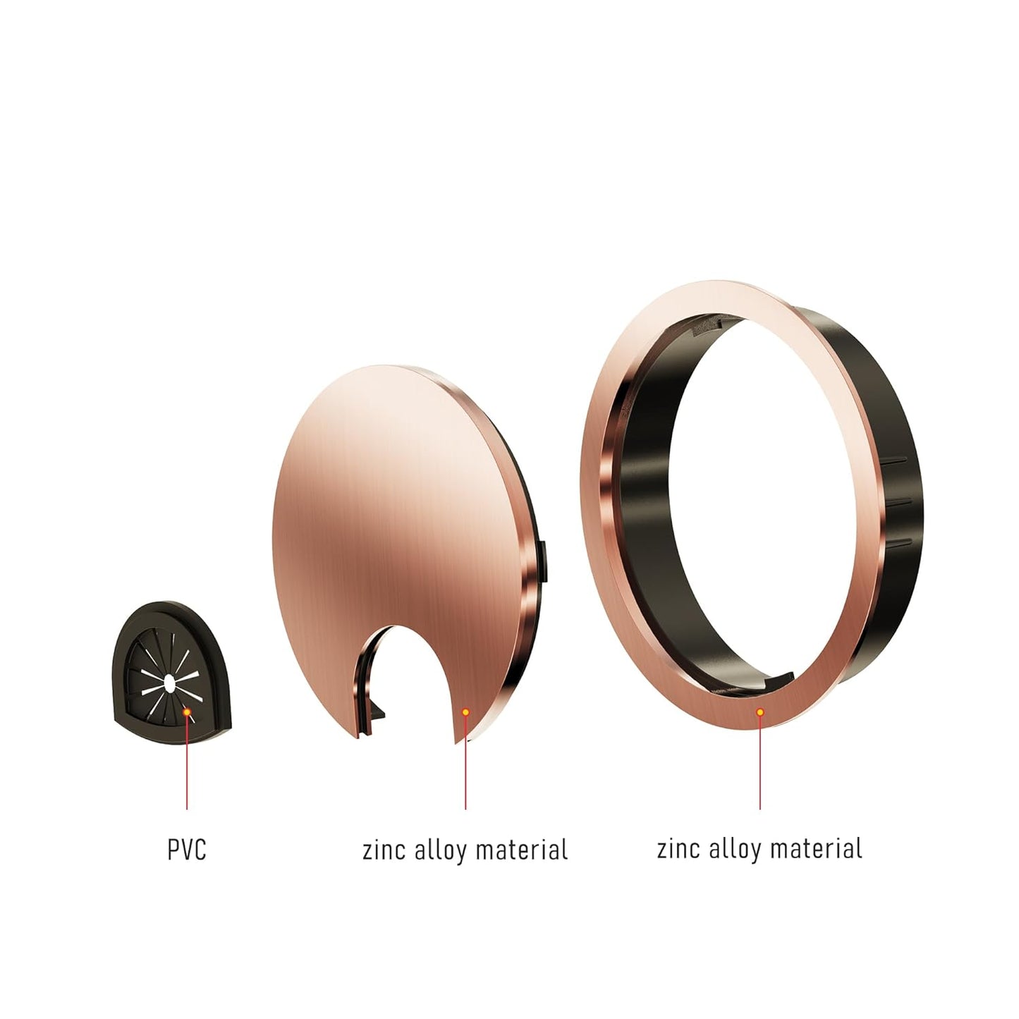 2 Pack Desk Grommet 2 Inch 50mm, Zinc Alloy Computer Desk Wire Hole Cover, Office Desktop Cord Cable Hole Metal Ring, Red Bronze