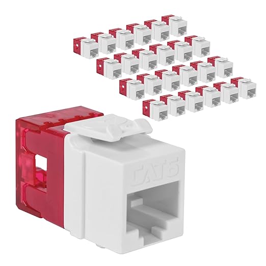 ICC CAT6 Keystone Jack with Slim Profile 180 Degree Punch Down, RJ45 UL Listed PoE++ TAA Compliant for Wall Plate or Patch Panel, Works with JackEasy Termination Tool, White 25 Pack