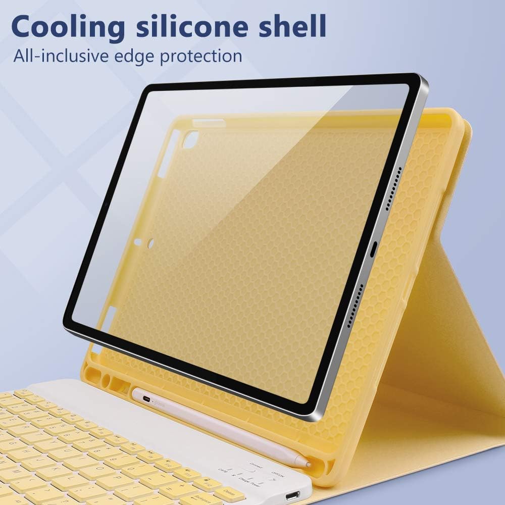 AnMengXinLing Lovely Keyboard Case for iPad 9th/8th/7th Generation with Mouse,Case for iPad 10.2 inch with Pencil Holder and Deatachable Keyboard Mouse, Yellow