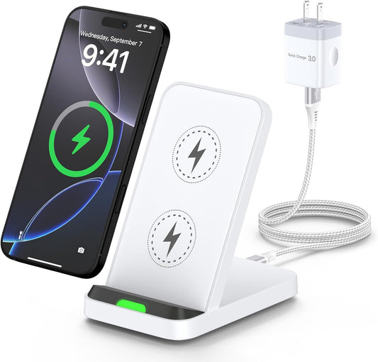Wireless Charger Stand Fast Charging for Samsung Galaxy S25 S24 FE S23 S22 S21 Z Fold 7, Android Phone Desk Wireless Charging Station for Google Pixel 9 Pro XL Fold 8a 8 7, iPhone 16 15