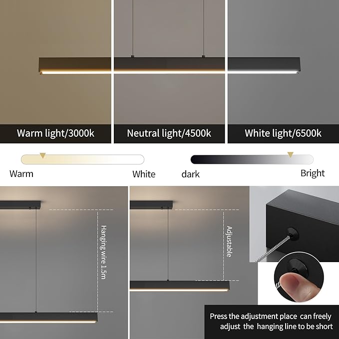 Linear Pendant Light Fixtures, 20W LED Island Lights with Remote, 31" Modern Pendant Light for Kitchen Island Dining Room Billiard Room Office Bar, 3000k-6000k Dimmable, Black