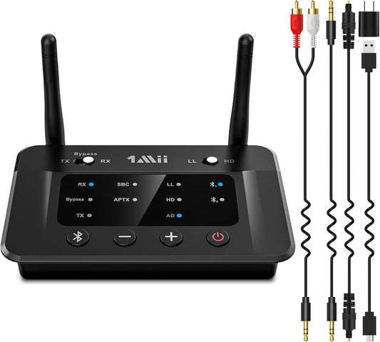 1Mii B03 Bluetooth 5.3 Transmitter Receiver for TV Home Stereo BT Headphones, aptX Low Latency & HD & AD Bluetooth Audio Adapter, Splitter for Wired & Wireless, Optical RCA AUX 3.5mm Inputs/Outputs