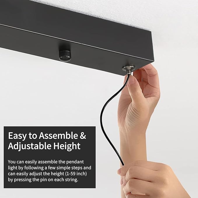 47" Linear Pendant Light Fixtures, Dimmable LED Chandeliers for Dining Room, Modern Pool Table Island Light for Kitchen Dining Room Billiard Room Office, Black, Adjustable Height