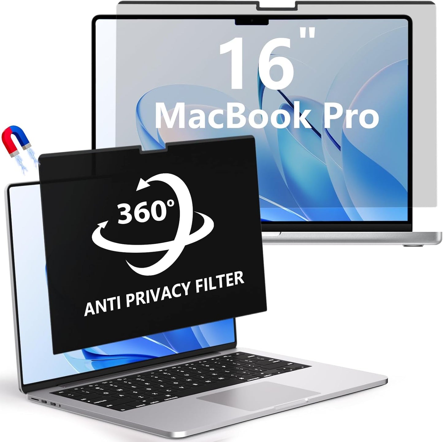 Magnetic Privacy Screen for Macbook Pro 16 Inch (2021-2024, M1, M2, M3, M4), Removable Anti Glare Blue Light Macbook Pro Screen Protector, 360° Anti Spy and Easy Install Shield