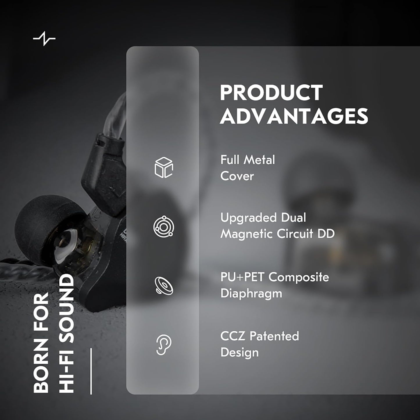 in Ear Monitor Headphones,CCZ DC02 In Ear Monitor Dual Magnetic Circuit DD Wired Earbuds ,Professional Hifi Earphone,Stereo Sound Gaming Earbud,IEM for Gaming,CCZ IEM Earphone for System(Black,No MIC)