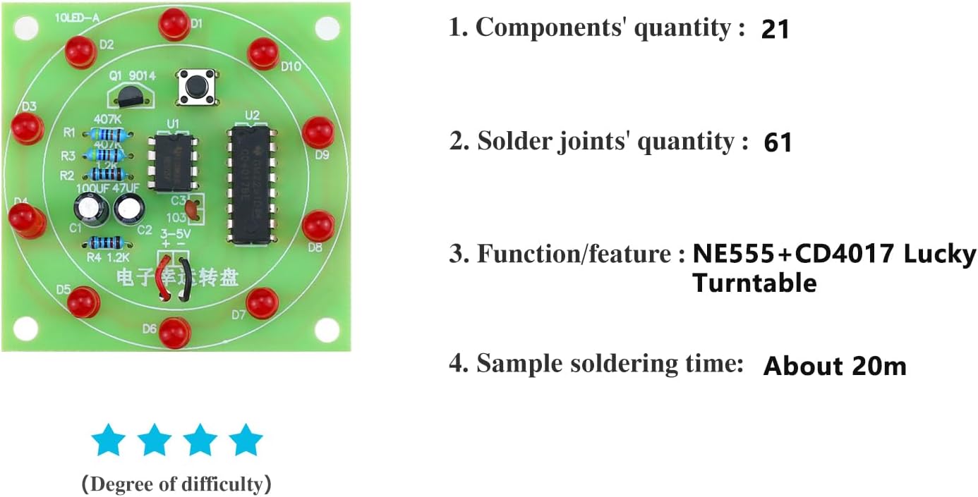 Soldering Practice Kit Electronic Lucky Wheel DIY Soldering Kit - Fun Probability Game & STEM Learning Tool (Includes LEDs/9014 Transistor/Capacitors & Resistors) for Beginners & Science Class