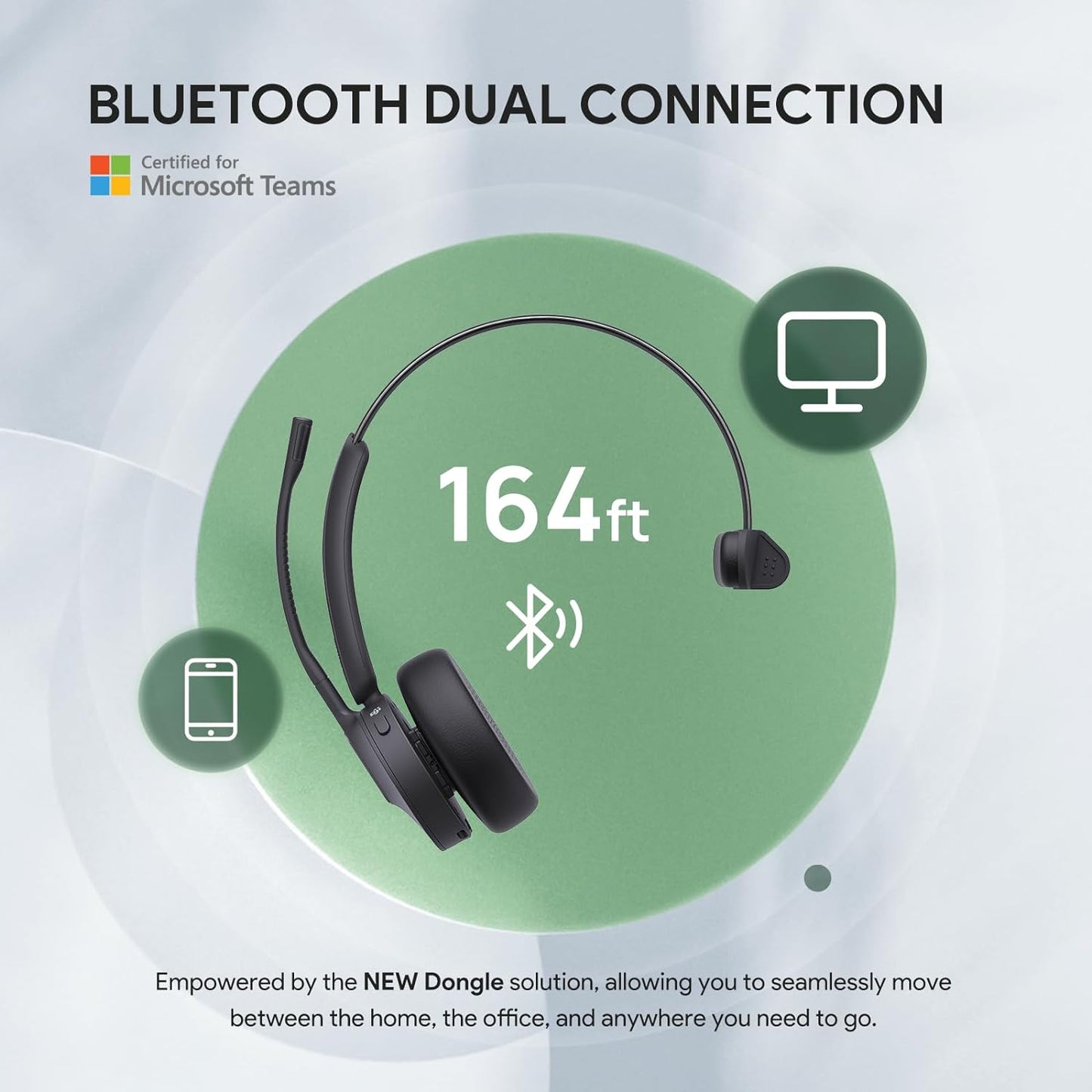 Yealink BH70 with Stand Wireless Bluetooth Headset with Microphone for Work, up to 35h Talking Battery Life, 3 Noise Cancellation Mics, Teams Certified, ≤90min Fast Charging, NO Power Adapter Needed