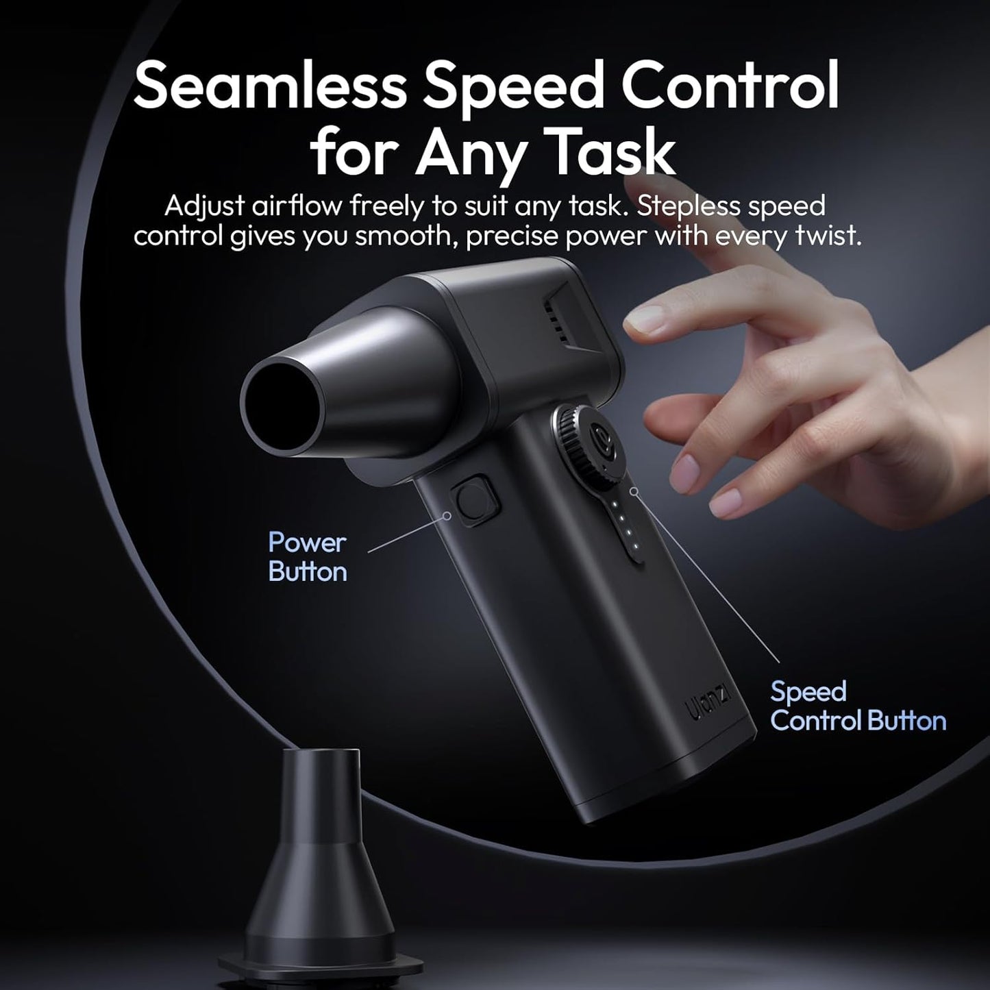 ULANZI AD02 Storm Electric Air Duster V2, 13W High-Speed Compressed Air Duster, 12.5W Fast Charge, Variable Speed, with 200-Mesh Filter & LED Light, Portable Mini Dust Blower for Camer Cleaning