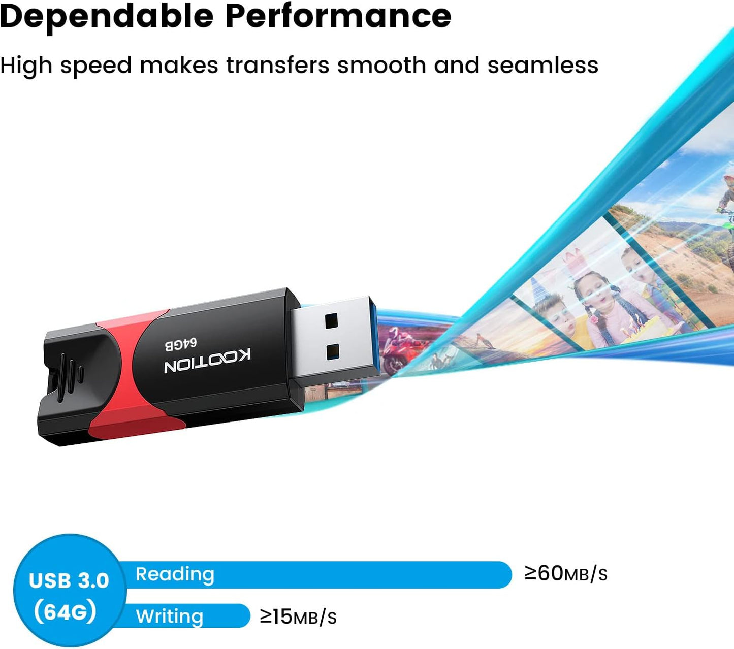 KOOTION Flash Drive 64 GB USB 3.0 Flash Drive Thumb Drive Retractable 64G Memory Stick Ultra High Speed USB Stick Rugged Jump Drive with LED Indicator for Data Storage and Transfer