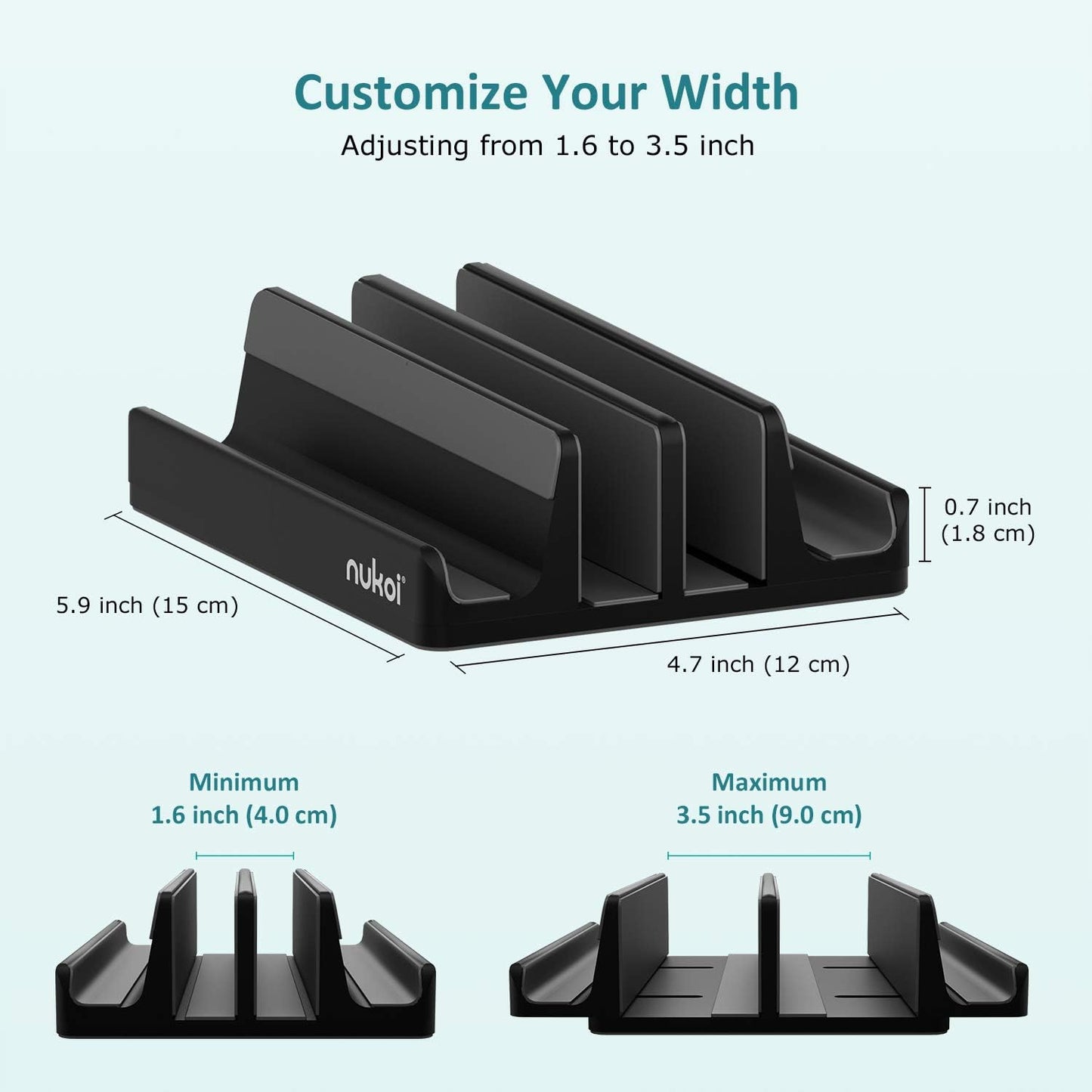 Vertical Laptop Stand - SPACEMax Adjustable GRIPLock Anti-Tip Silicone 4 Slots Aluminum Desktop Holder - Double Dock Stand - 2 Phone Slots Fits Up to 17.3” Laptops, Tablets, Phones - Black