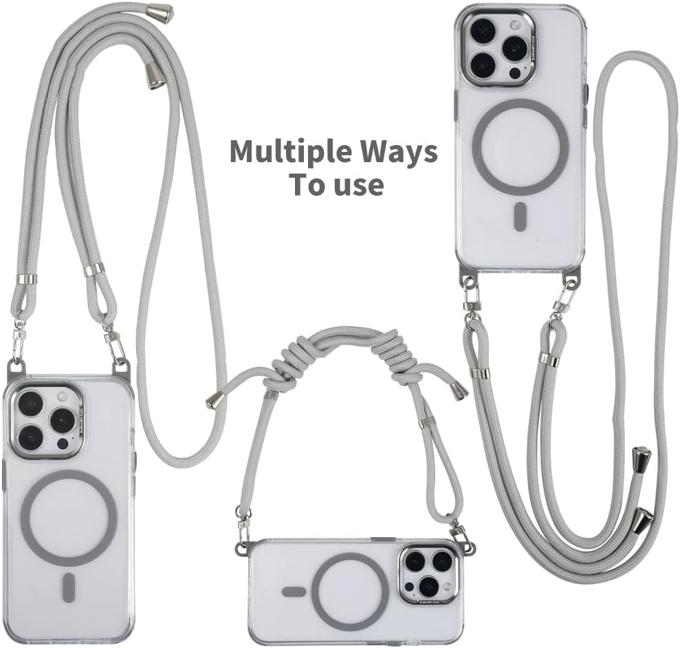 for iPhone 14 Pro Max Case with 62.99 inch Lanyard, Classic Clear&Gray Magnetic Phone Case, Drop&Shockproof Protection Cases, Phone Holder Lanyard, Compatible with Magnet Accessory