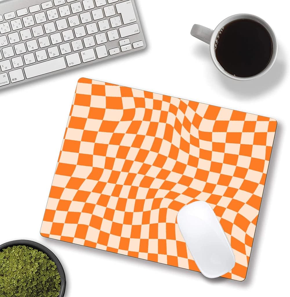 Mouse Pad, Orange Checkered Design Mouse Pad, Washable Square Cloth Mousepad for Office Laptop, Non-Slip Rubber Computer Mouse Pads for Wireless Mouse, Cute Mouse Pads for Desk