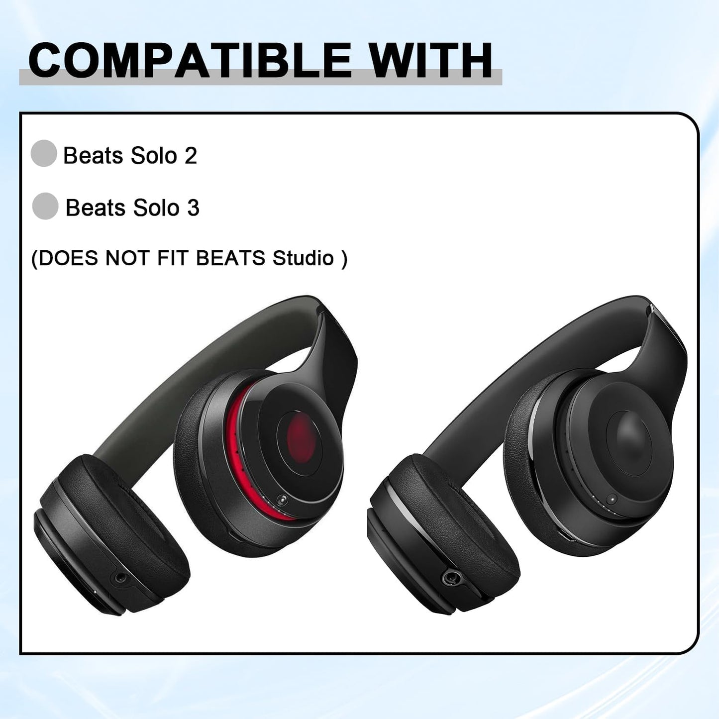 Replacement Ear Pads for Beats Solo 2 & Solo 3 Wireless On-Ear Headphones, Ear Cushions, Headset Earpads, Ear Cups Cover with Soft Protein Leather (Black)