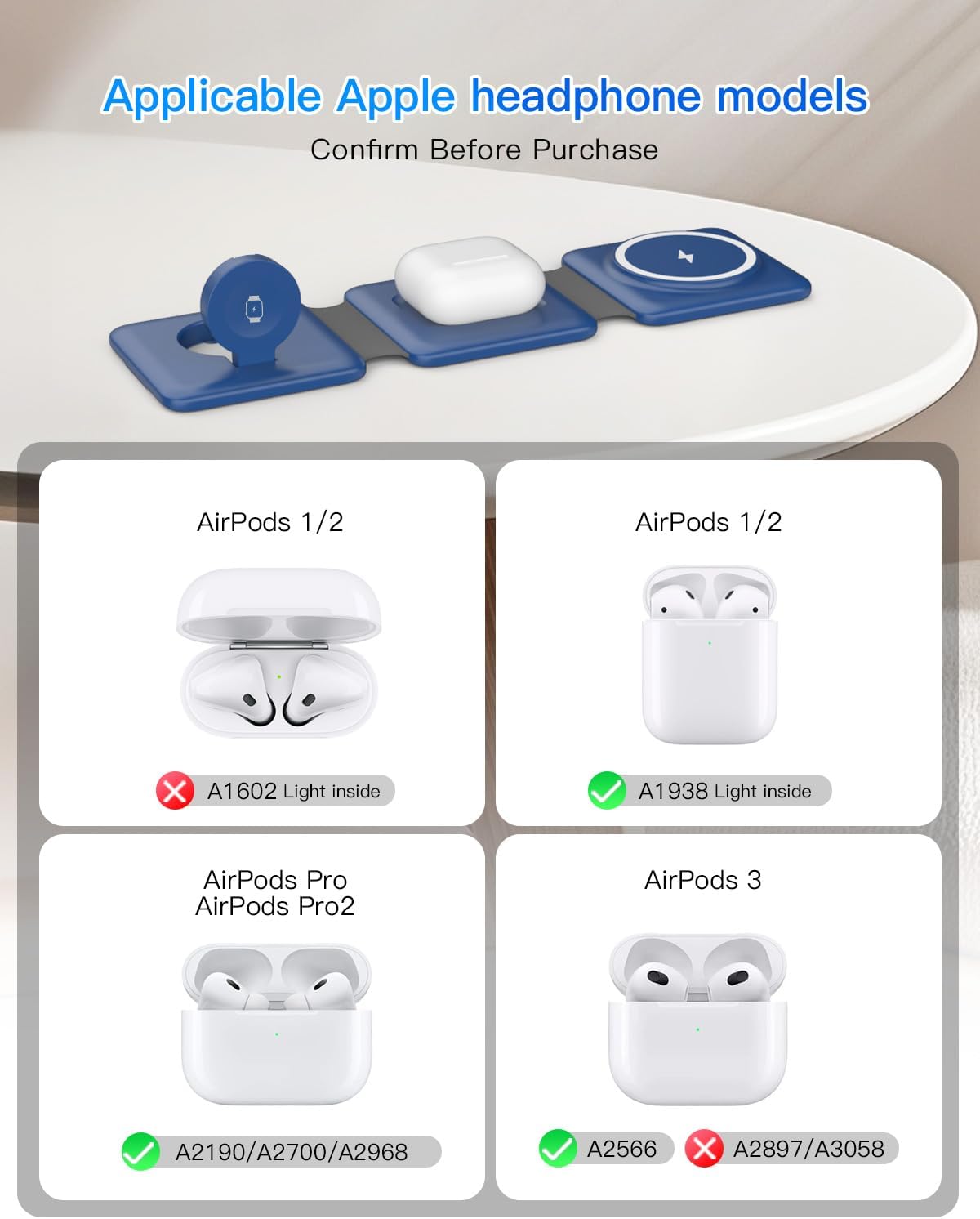 Charging Station for Apple Devices - 3 in 1 Magnetic Foldable Wireless Charger Dock - Travel Charging Pad for MagSafe iPhone 16 15 14 13 12 Pro Max Plus Watch & Airpods