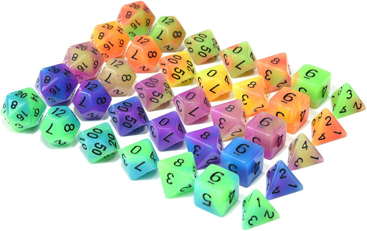 Double Color Glow in The Dark Dice Set 35 Pieces Polyhedral Dice for RPG DND MTG Games Include Black Velvet Pouch