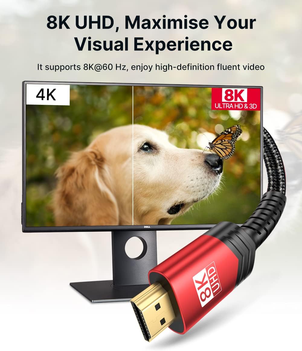 JSAUX Fiber Optic 8K HDMI Long Cable 50 ft 2.1 48Gbps Ultra High Speed HDMI Braided Cord, 4K@120Hz 144Hz, 8K@60Hz, HDCP 2.2 & 2.3, HDR 10, eARC Compatible with Laptop Monitor UHD TV PS5 PS4-Red