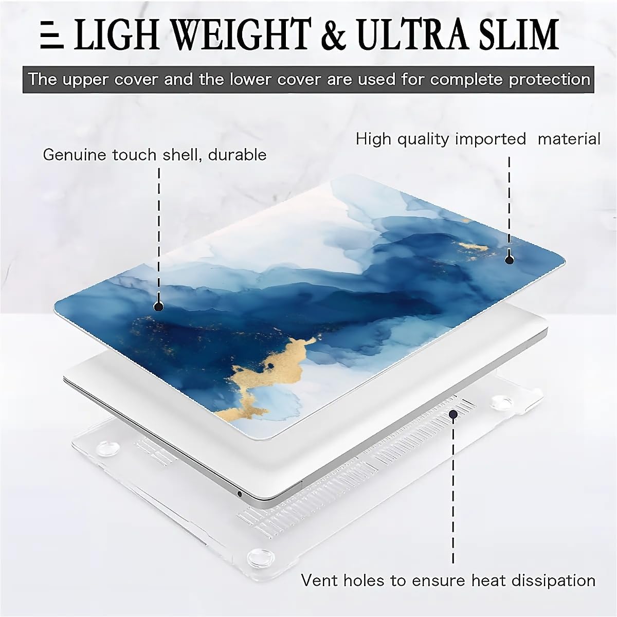 Compatible with MacBook Air 13.3 13.6 Inch Case 2022 2021 2020 2019 Plastic Hard Shell Case Cover,13.3 Pro(A1706/A1708/A1989/A2159/A2289/A2338), Blue Marble