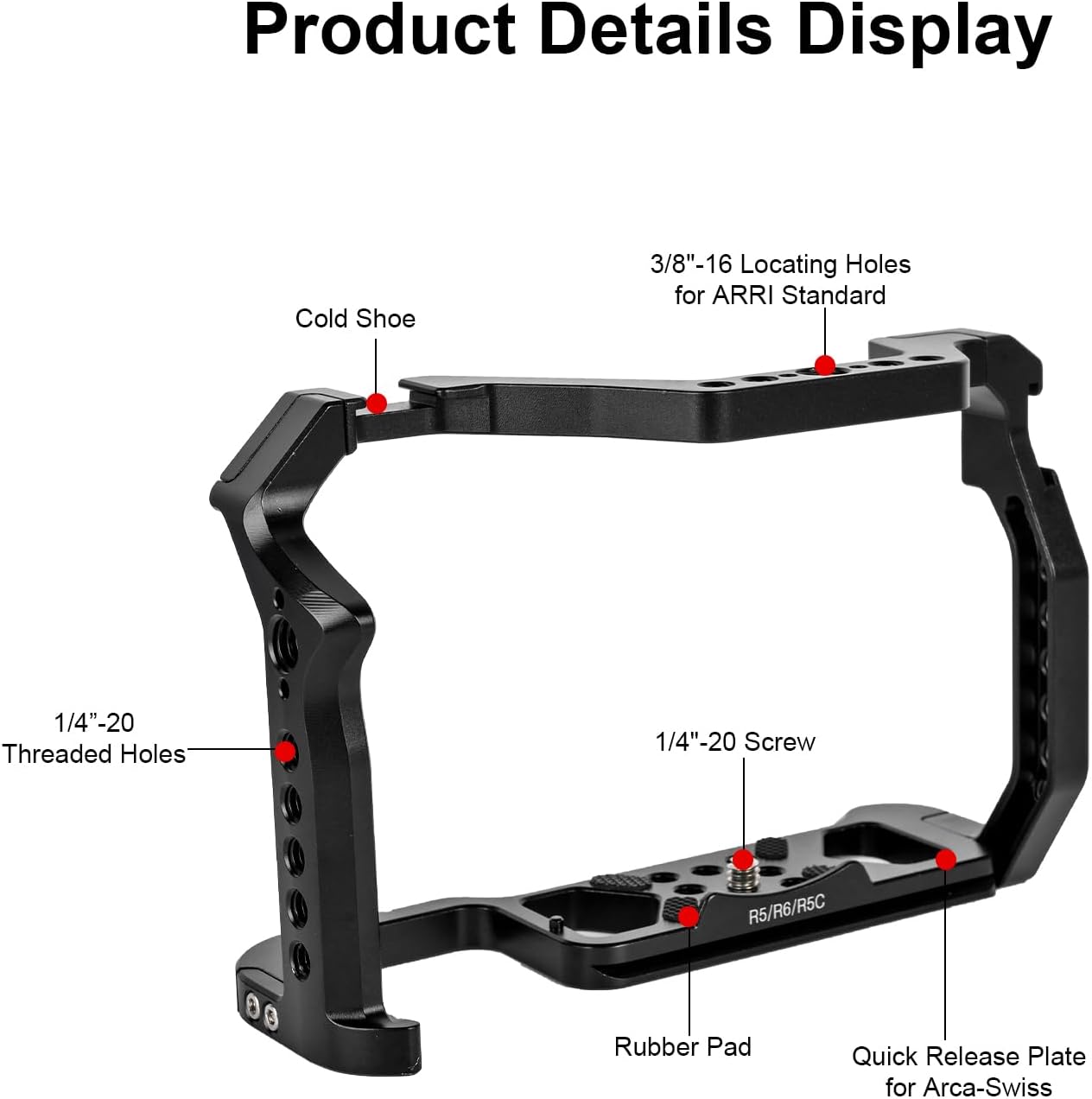 R5 ii/R5/R6/R5C/R6 ii Camera Cage,R5 Mark ii/R6 Mark ii Cage with Cold Shoe and ARRI Interface for EOS R5C/R6 Mark II/R5 Mark II/R5/R6/R5C