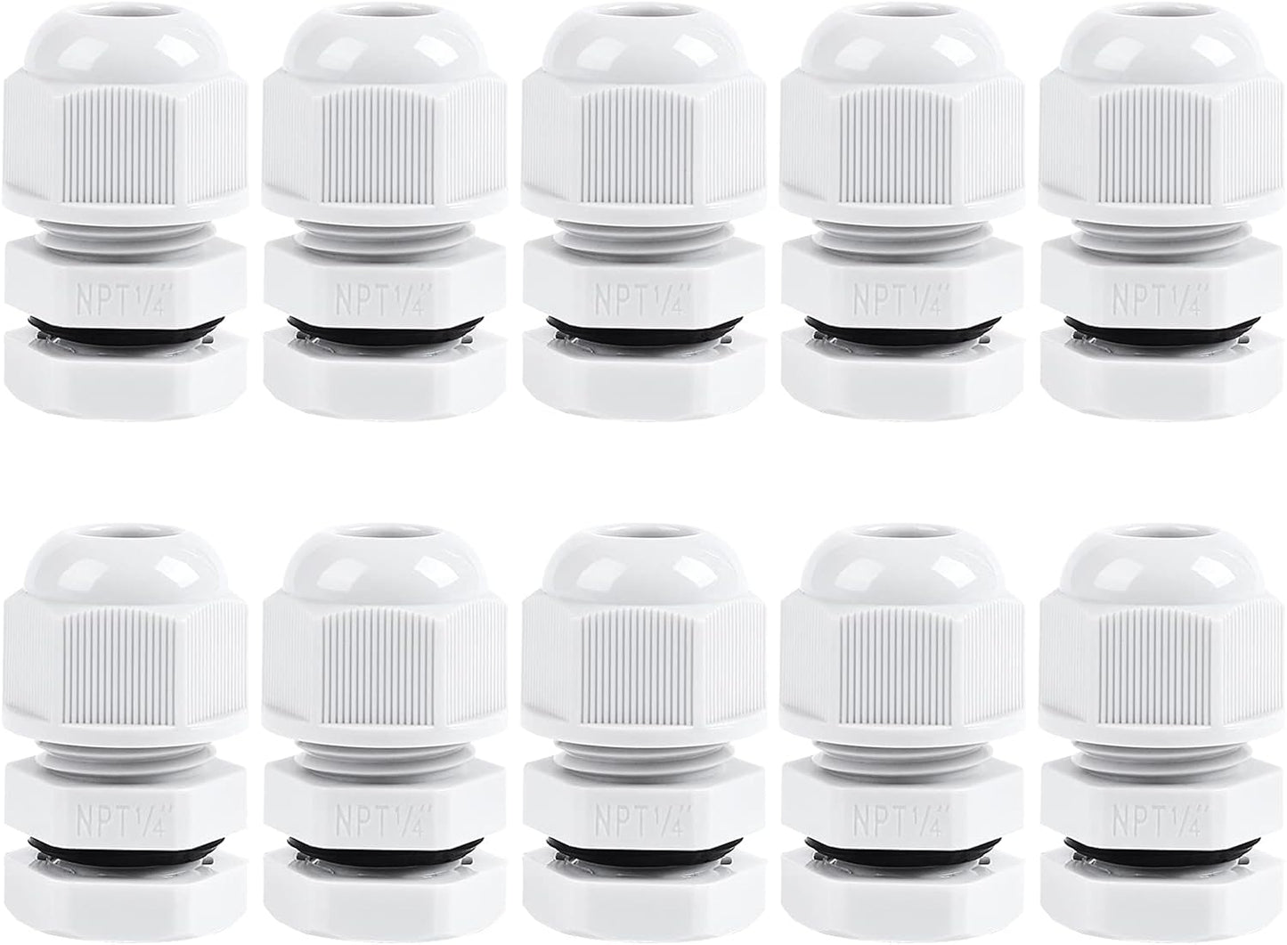 XHF 10 Pcs 1/4" IP68 Strain Relief Nylon Cord Grip NPT Cable Glands Adjustable UL Listed and RoHS Compliant (Grey)