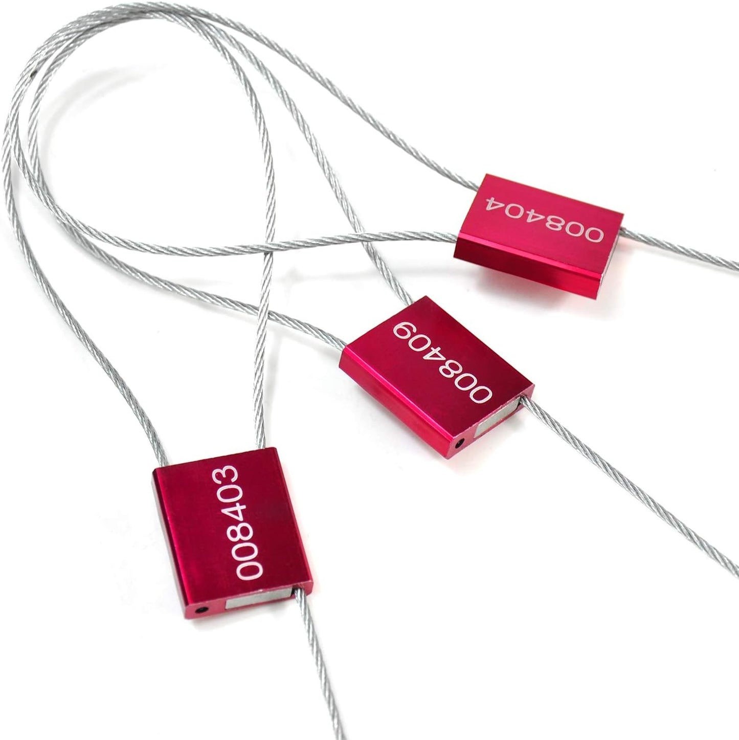 Leadseals(R) 50 Red Steel Cable Seals Metal High Security Seals Numbered Truck Trailer Seal Anti-Tamper Pull-Tite Security Tags Aluminum Body Transport Shipping Seal Self-Locking Safety Ties ISO 17712