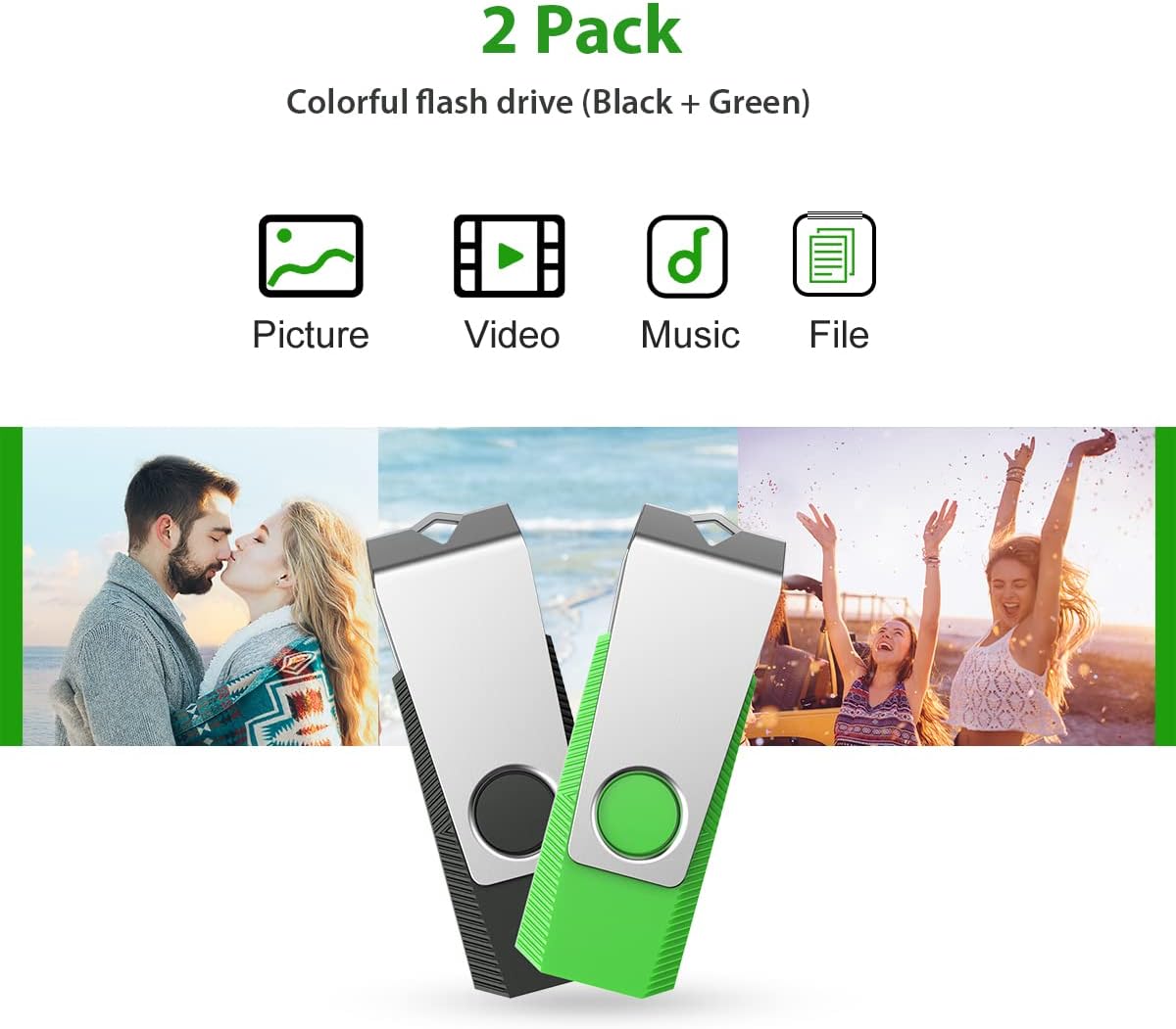 Aiibe 128GB Flash Drive 3.0 2 Pack 128GB USB Flash Drive Thumb Drive Zip Drive USB 3.0 Memory Stick USB Drive with Keychain (128G, 2 Colors: Black Green)