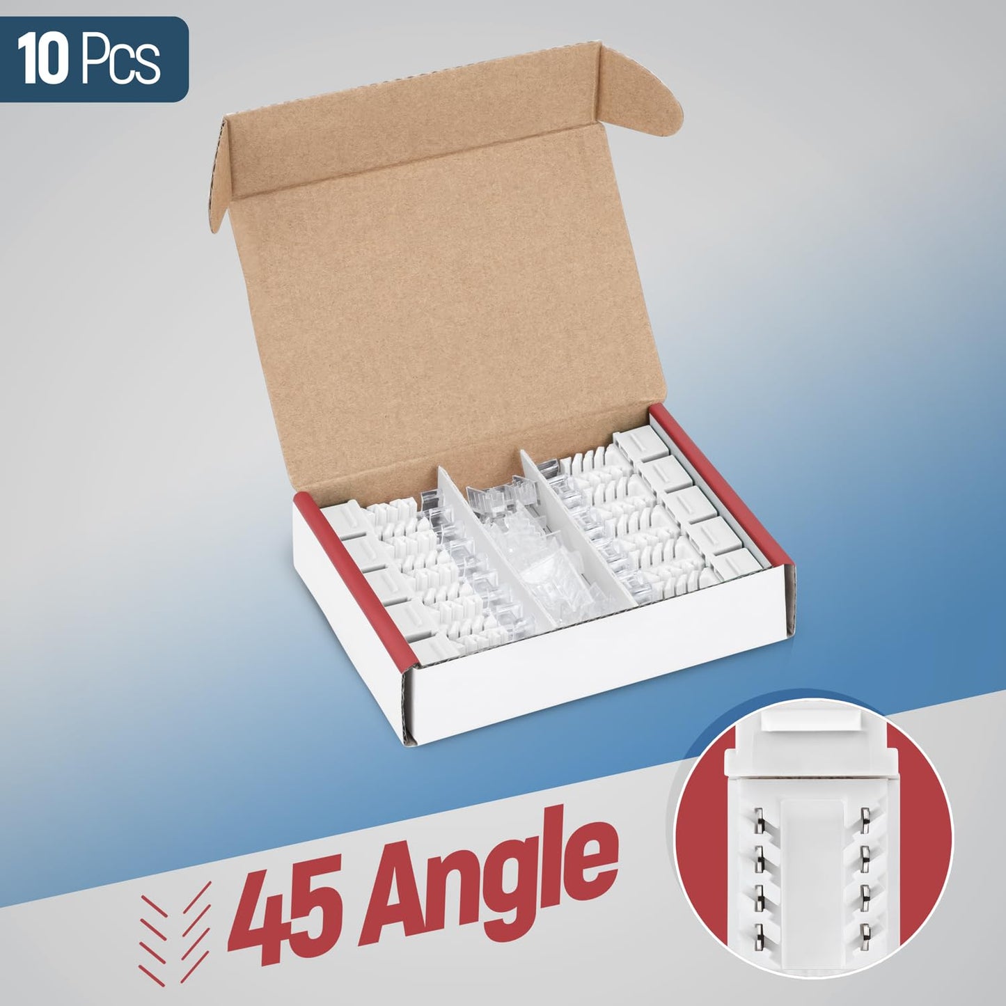 Everest 45° Angled RJ45 Cat6 Keystone Jacks 10-Pack in White - Slim Profile Female RJ45 Connectors - Cat 6 Keystone Jack - Compatible with 45° Angled Speed Termination Tool - 45Term (B0BL3GS7ZY)