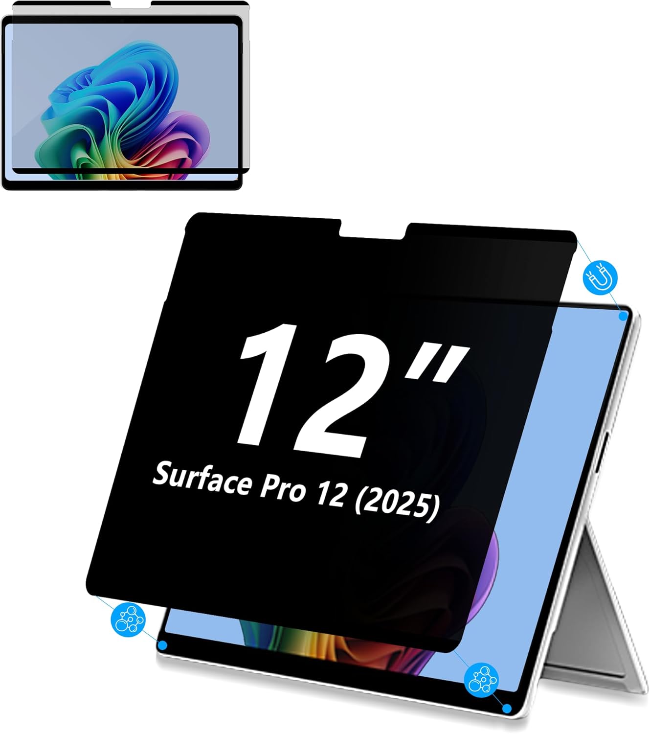 Adeway Magnetic Privacy Screen for Surface Pro 12 inch (2025), Anti-Glare, 30° Side View Protection, Washable & Reusable Filter, Bubble-Free Installation