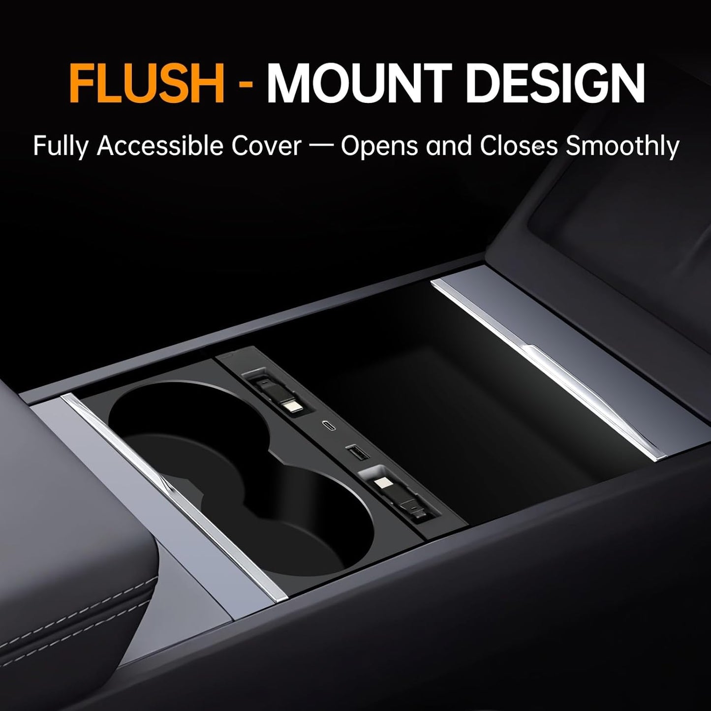 USB Hub for Tesla Model Y Juniper 2025 2026 Model 3 Highland 2024 2025 with Sunken Design, 117W Dual Type-C Retractable Cables 4 in 1 Multi Port Fast Charger Docking Station fit Center Console