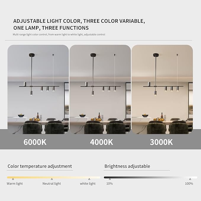 Siittoo Dining Room Light Fixture, Upgraded Dimmable LED Modern Pendant Light with Electroplated Surface, Modern Black LED Hanging Chandelier Light Fixture for Kitchen Island Dining Room,35W,5-Light