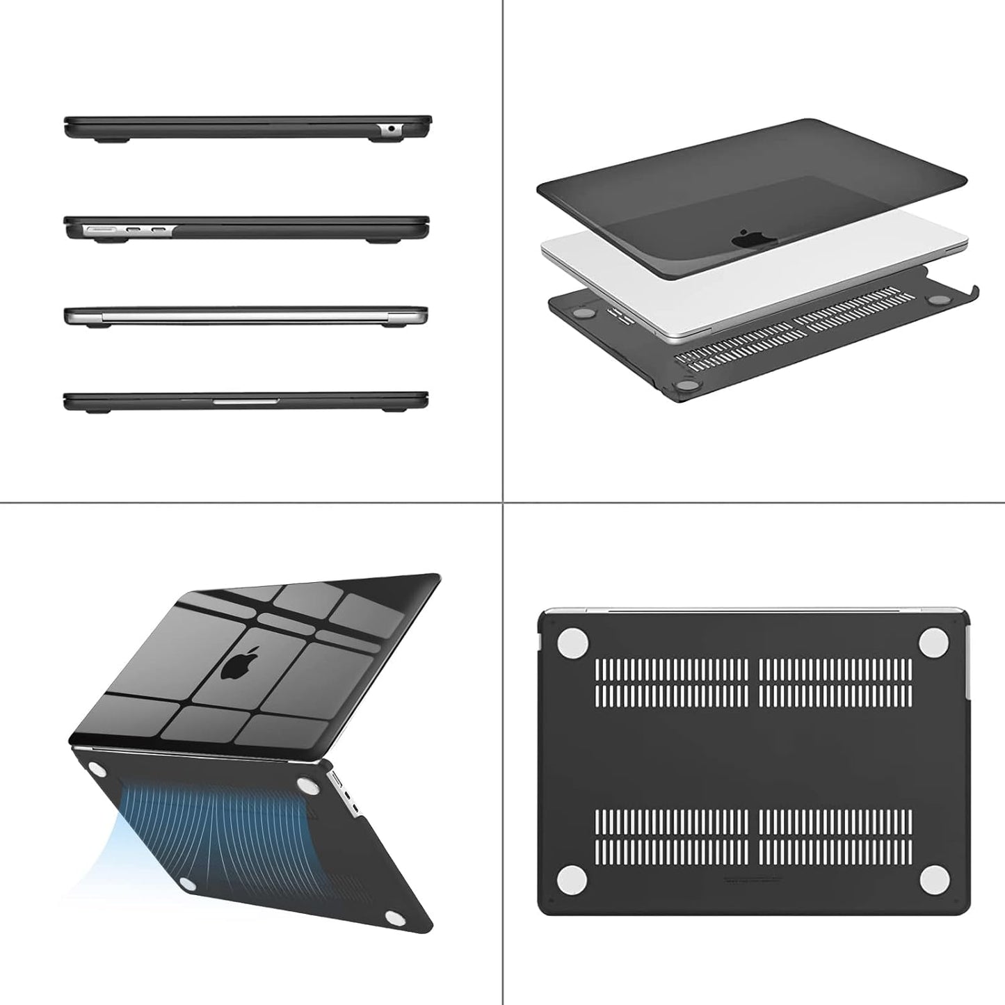 MOSISO Compatible with MacBook Air 13 inch Case 2025 2024 2023 2022 M4 A3240 M3 A3113 M2 A2681, Plastic Hard Shell&Keyboard Cover&Screen Film&Type C for MacBook Air 13.6 inch Case, Smoke Black