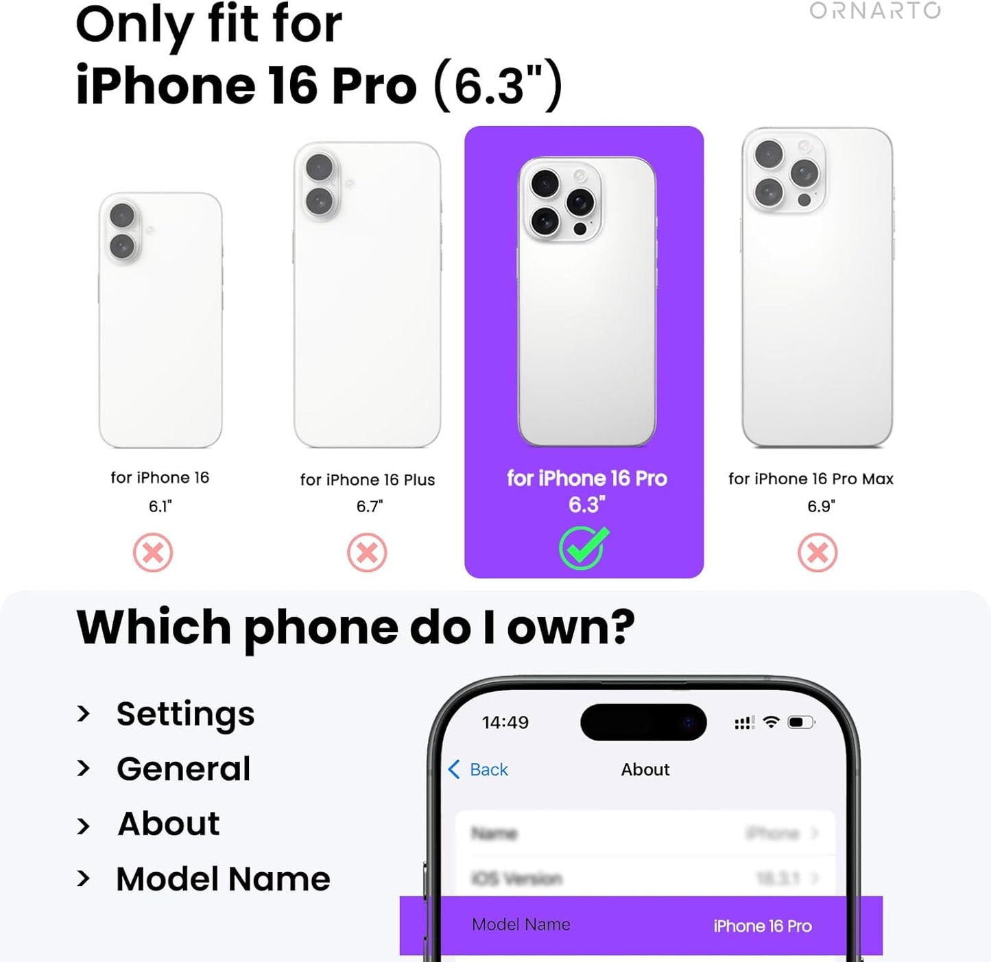 ORNARTO Magnetic Detachable Wallet Case for iPhone 16 Pro, [Compatible with MagSafe], Crossbody Wallet Case with Card Holder Wrist Strap, RFID Blocking PU Leather Wallet Phone Cover 6.3", Brown