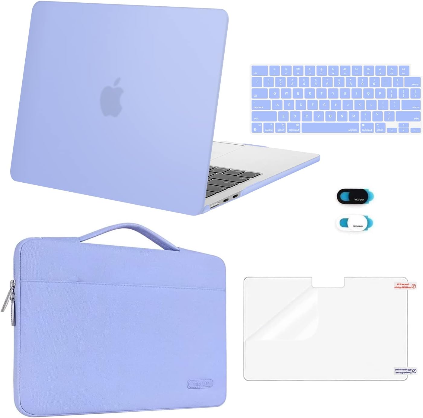 MOSISO Compatible with MacBook Air 13 inch Case 2025 2024 2023 2022 M4 A3240 M3 A3113 M2 A2681, Hard Shell&Sleeve Bag&Keyboard Skin&Webcam Cover&Screen Film for MacBook Air 13.6 inch, Slate Blue
