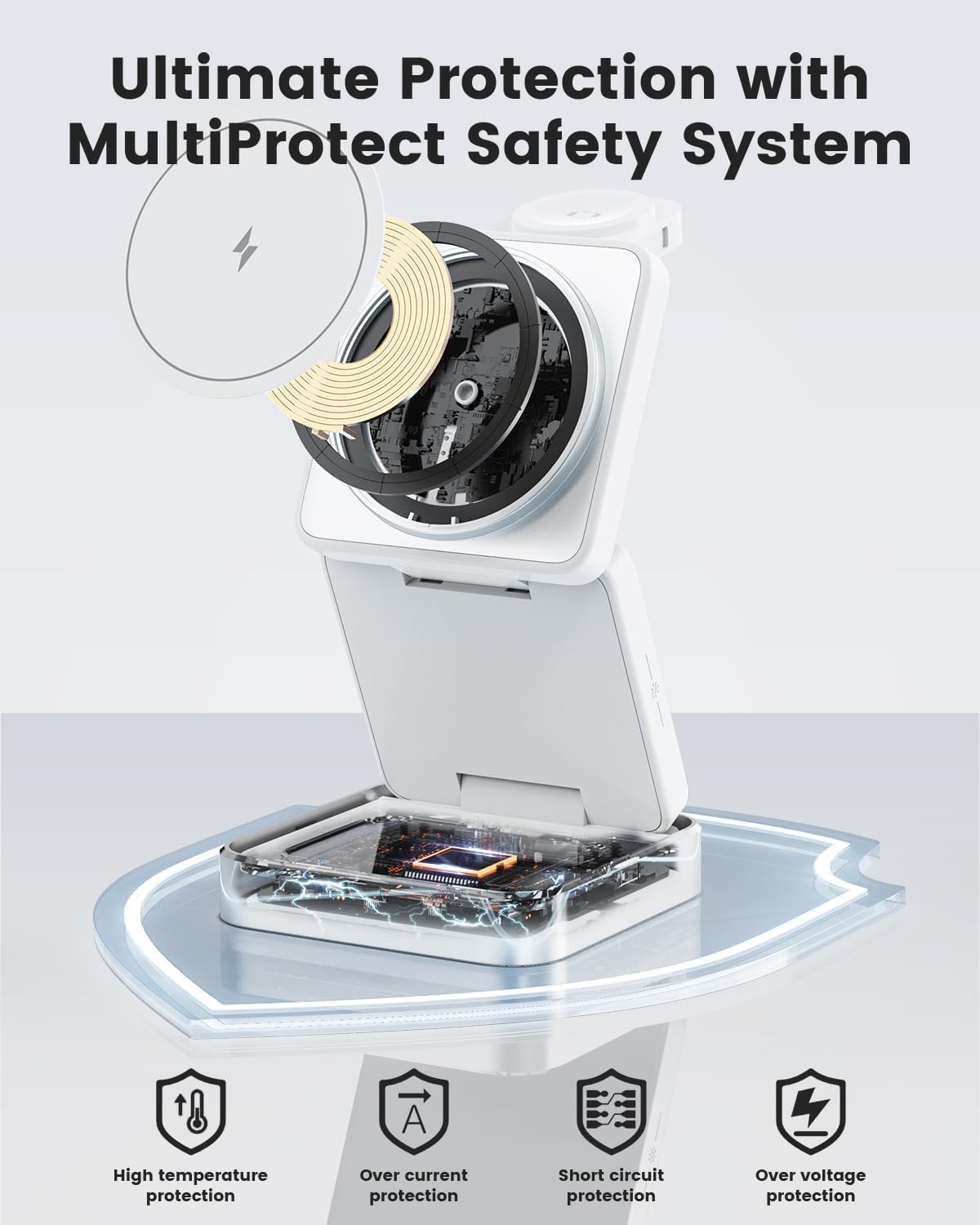 3-in-1 Wireless Charger for iPhone,15W Fast Wireless Charging Station Compatible with Mag-Safe Charger,Magnetic Foldable Travel Charger Stand Nightstand for iPhone 16/15/14/13/12,Apple Watch&AirPods