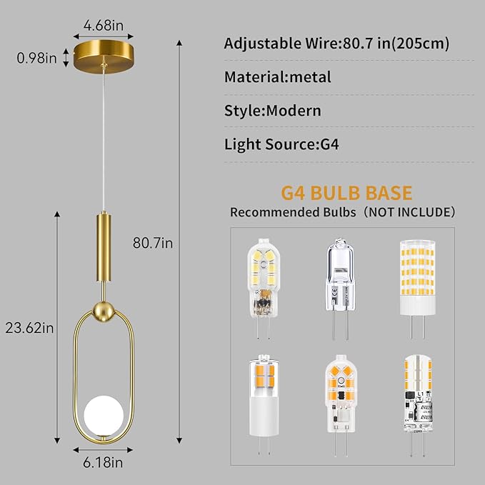 Modern Oblong Glass Pendant Light fixtures 1-Light, Simplicity Gold Pendant Lighting, Mid Century Chandelier for Kitchen Island Dining Room Bedroom Entryway Hallway(2-Pack)