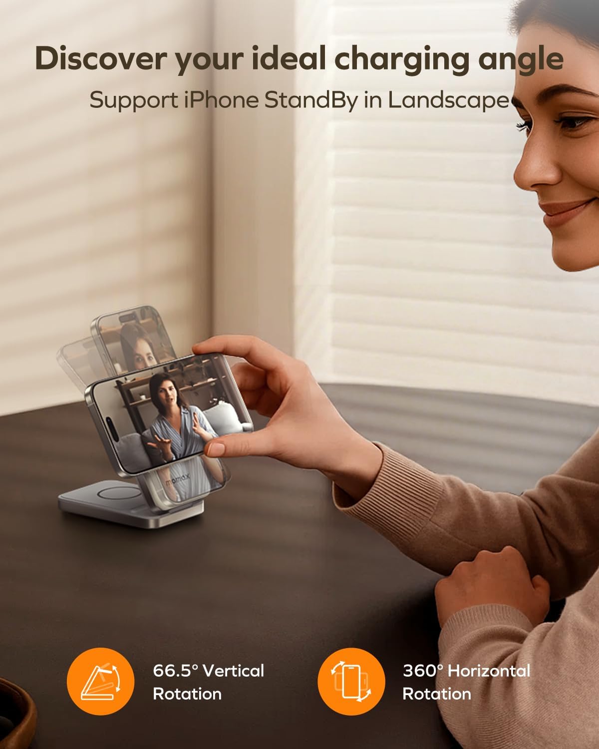 MOMAX 3-in-1 iPhone 16 Charging Station, MagSafe-Compatible Wireless Charger Stand, Qi2 Certified 25W Foldable Magnetic Charger for iPhone 15, Apple Watch, Airpods Dock Base (Not a Power Bank)