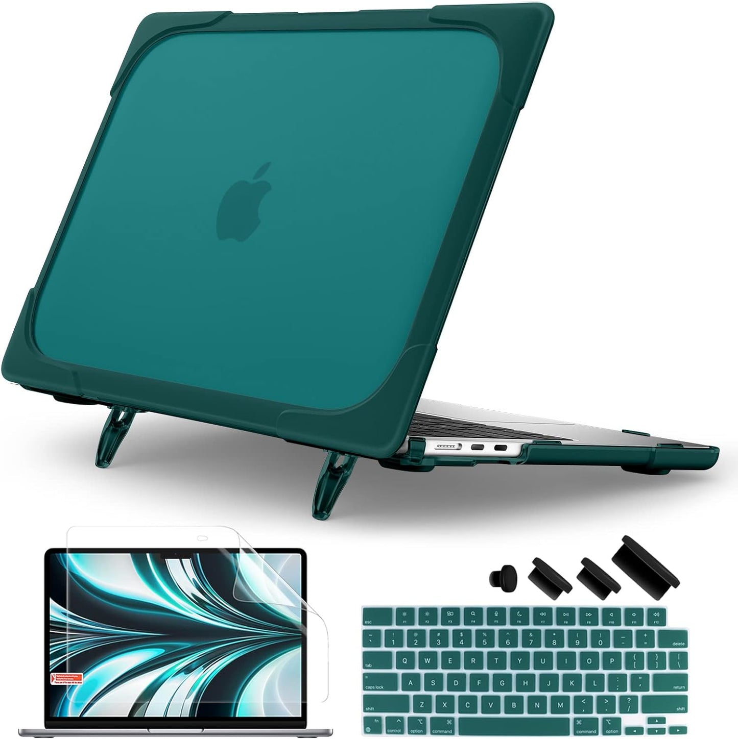 Batianda for New MacBook Air 13.6 inch Case 2025 M4 2024 2022 Release Model A3240 A2681(M2) A3113(M3), Heavy Duty Shockproof Protective Hard Shell with Fold Kickstand & Keyboard Cover, Teal